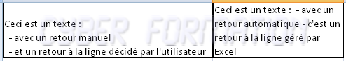 exemple de retour à la ligne avec excel, saut de ligne, passage  la ligne