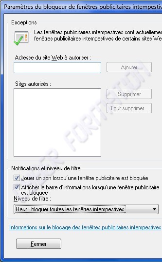 internet exploreur bloqueur de fenêtres intempestives