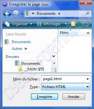 enregistrer la page web en création