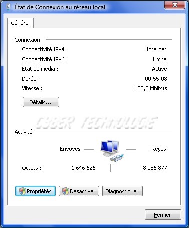 connexion réseau adresse IP configuration Windows Vista