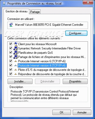 Internet IP V4 parametre configuration internet