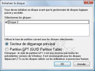 Gestion de disque, initialisation disque, - initialiser un disque non formaté